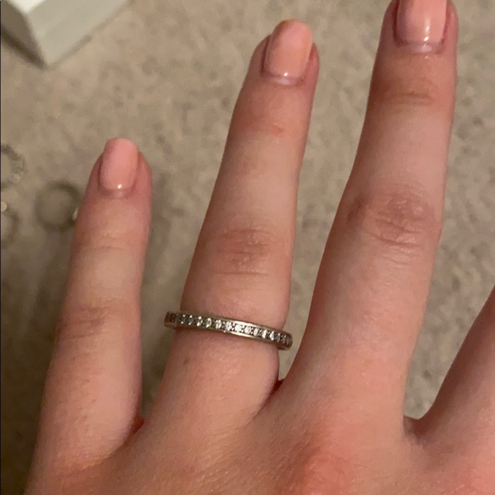 White enamel and cz ring from pandora